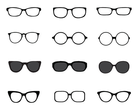 Black silhouettes of different eyeglasses on a white backgroundのイラスト素材