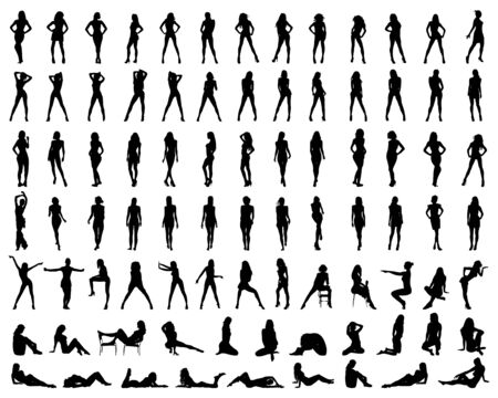 Set of silhouette of fashion girls on a white backgroundのイラスト素材