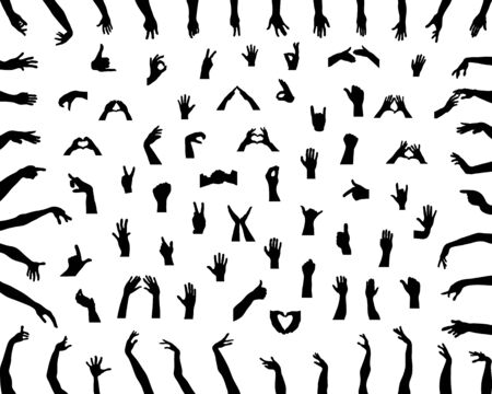 Black silhouettes of hands on a white backgroundのイラスト素材