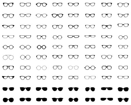 Black silhouettes of different eyeglasses on a white backgroundのイラスト素材