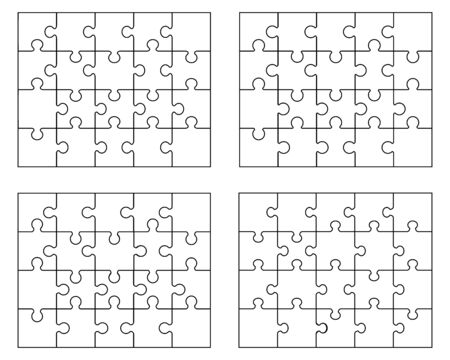 Vector illustration of different white puzzles, separate piecesのイラスト素材