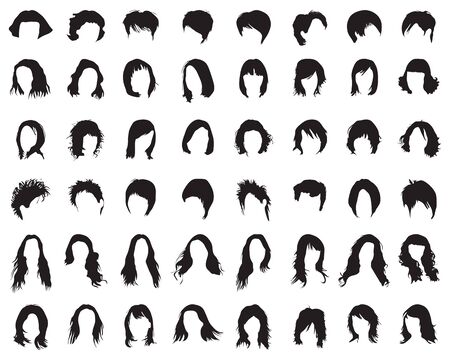 Black silhouettes of female hairstyles on a white backgroundのイラスト素材