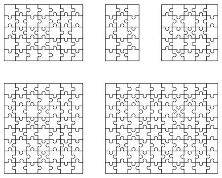 Vector illustration of different white puzzles, separate piecesのイラスト素材