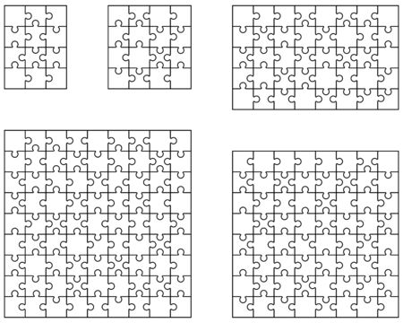 Vector illustration of different white puzzles, separate piecesのイラスト素材