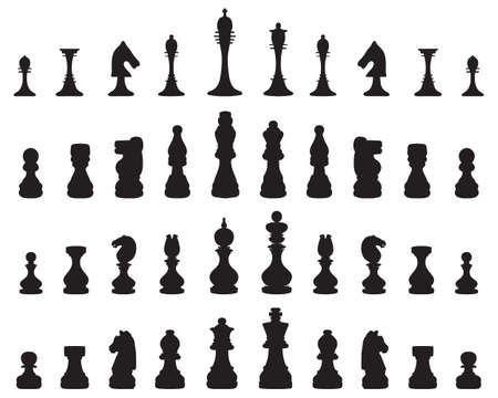 Black silhouettes of chess pieces on white backgroundのイラスト素材