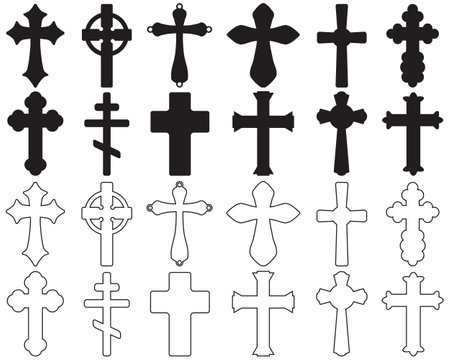 Black silhouettes of different crosses on a white backgroundのイラスト素材