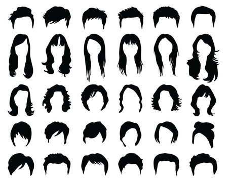 Set of black silhouettes of heads on a white backgroundのイラスト素材