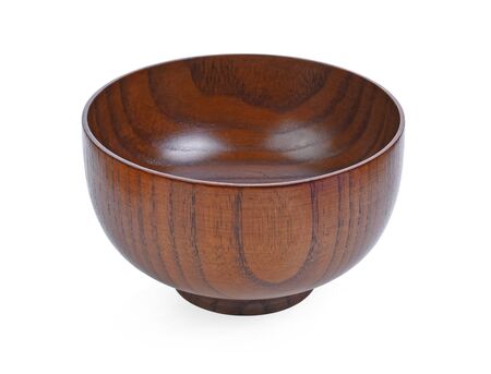 Brown ceramic bowl isolated on white background.の写真素材