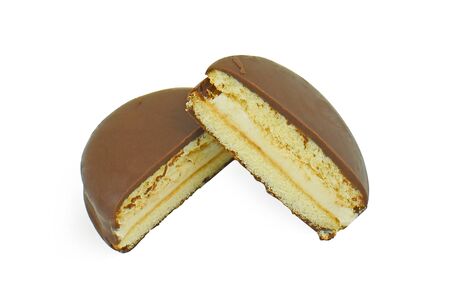 choco pie chocolate coated snacks isolated on white background.の写真素材