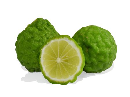 fresh bergamot fruit and leaf on white background.の写真素材