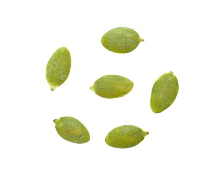 Pumpkin seeds on white background.の写真素材