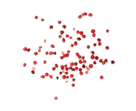 red peppercorns isolated on white backgroundの写真素材