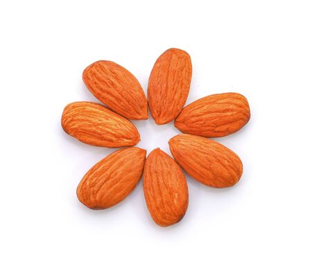 almonds nuts isolated on white background.の写真素材