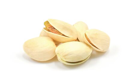 Pistachio nuts isolated on a white backgroundの写真素材