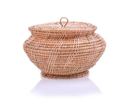 Wicker baskets and Rattan Cover on white background.の写真素材