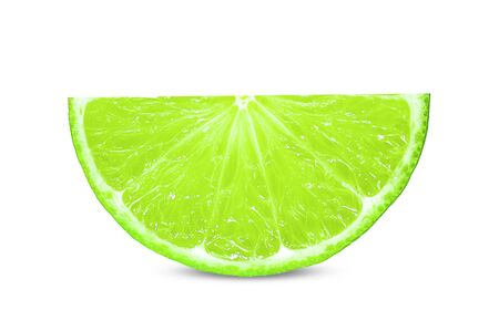 Juicy slice of lime isolated on white, with clipping pathの写真素材