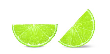 Juicy slice of lime isolated on white, with clipping pathの写真素材