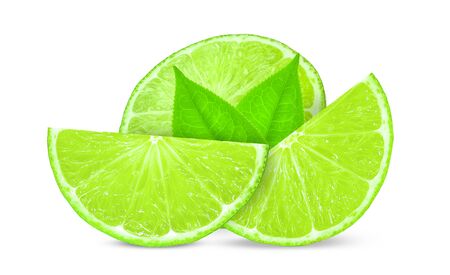 Juicy slice of lime isolated on white, with clipping pathの写真素材