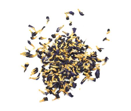 Organic Dried butterfly pea flowers on white background.の写真素材