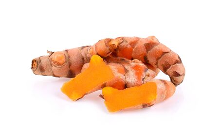 Turmeric roots on white background.の写真素材