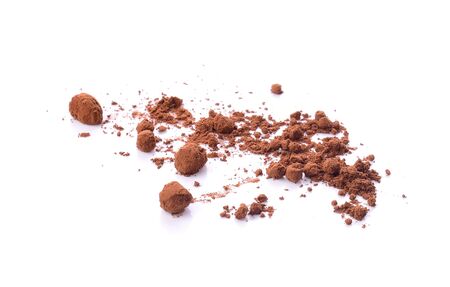 pile cocoa powder isolated on white background.の写真素材