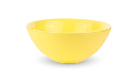 yellow ceramics bowl isolated on white background.の写真素材