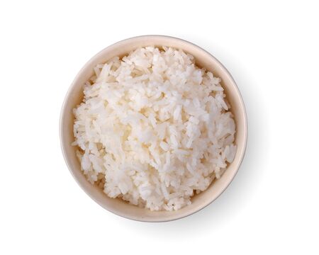 bowl full of rice on white background.の写真素材
