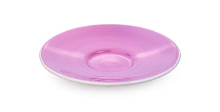 Ceramic purple plate on white background.の写真素材