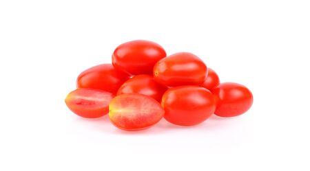 Cherry tomatoes stack isolated on white background.の写真素材