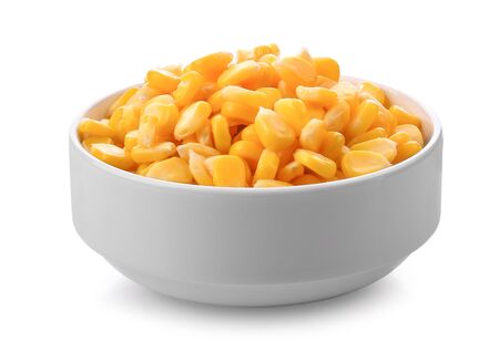 corn in a bowl on a white background.の写真素材