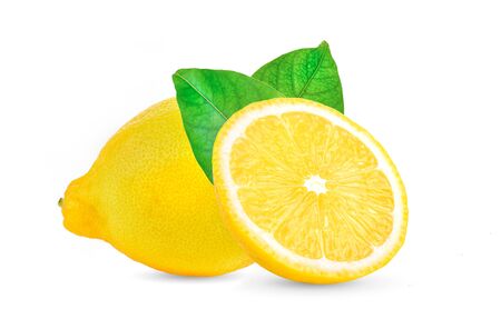 lemon fruit and a half isolated on white background.の写真素材