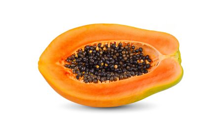 slices of sweet papaya on white backgroundの写真素材