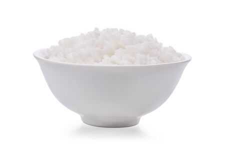 Rice in a bowl on a white backgroundの写真素材