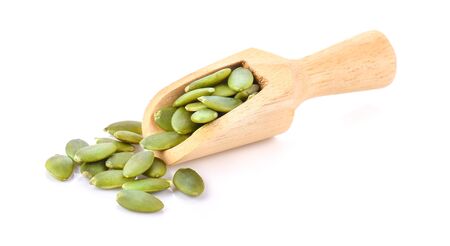 Pumpkin seeds on white background.の写真素材