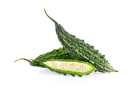 Bitter gourd isolated on the white background.の写真素材