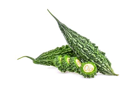 Bitter gourd isolated on the white background.の写真素材