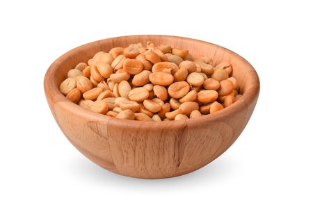 Coffee Beans in wooden bowl on white background.の写真素材