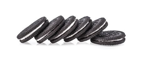 sandwich cookies with cream on white background.の写真素材