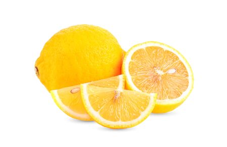 lemon fruit and a half isolated on white background.の写真素材