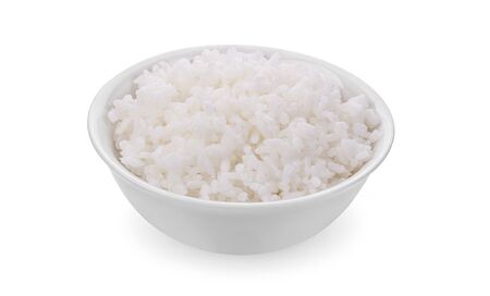 rice in white bowl on white backgroundの写真素材