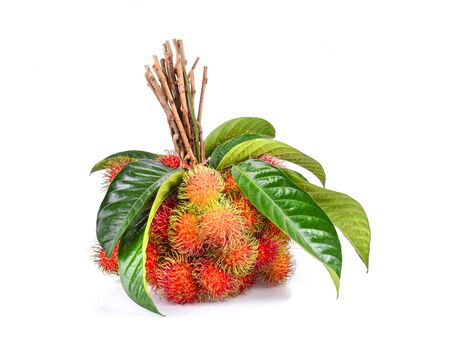 rambutan sweet delicious fruit with leaf isolated on white background.の写真素材