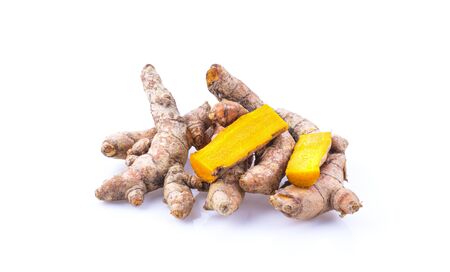 fresh turmeric isolated on white background.の写真素材