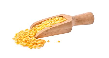 peeled split mung bean on white background.の写真素材