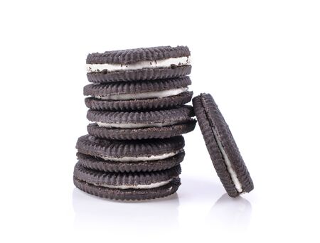 sandwich cookies with cream on white background.の写真素材