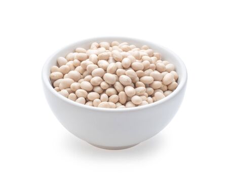 white beans in bowl isolated on white background.の写真素材