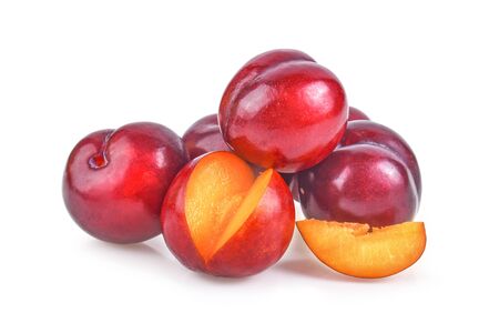 red cherry plum isolated on white background.の写真素材