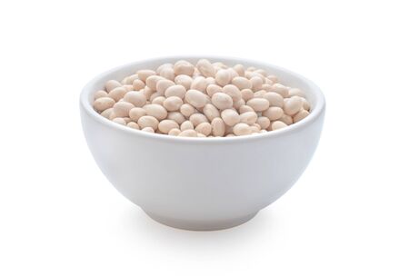 white beans in bowl isolated on white background.の写真素材