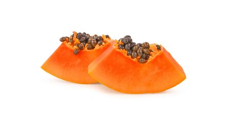 Slice ripe papaya isolated on the white background.の写真素材