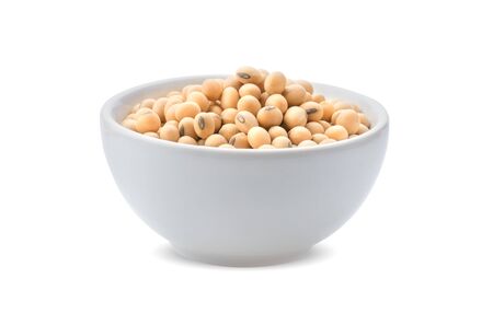 soy beans in bowl on white background.の写真素材