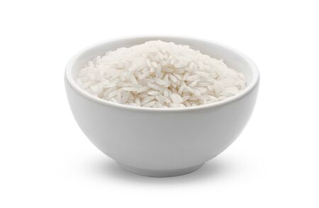rice in bowl isolated on white background.の写真素材